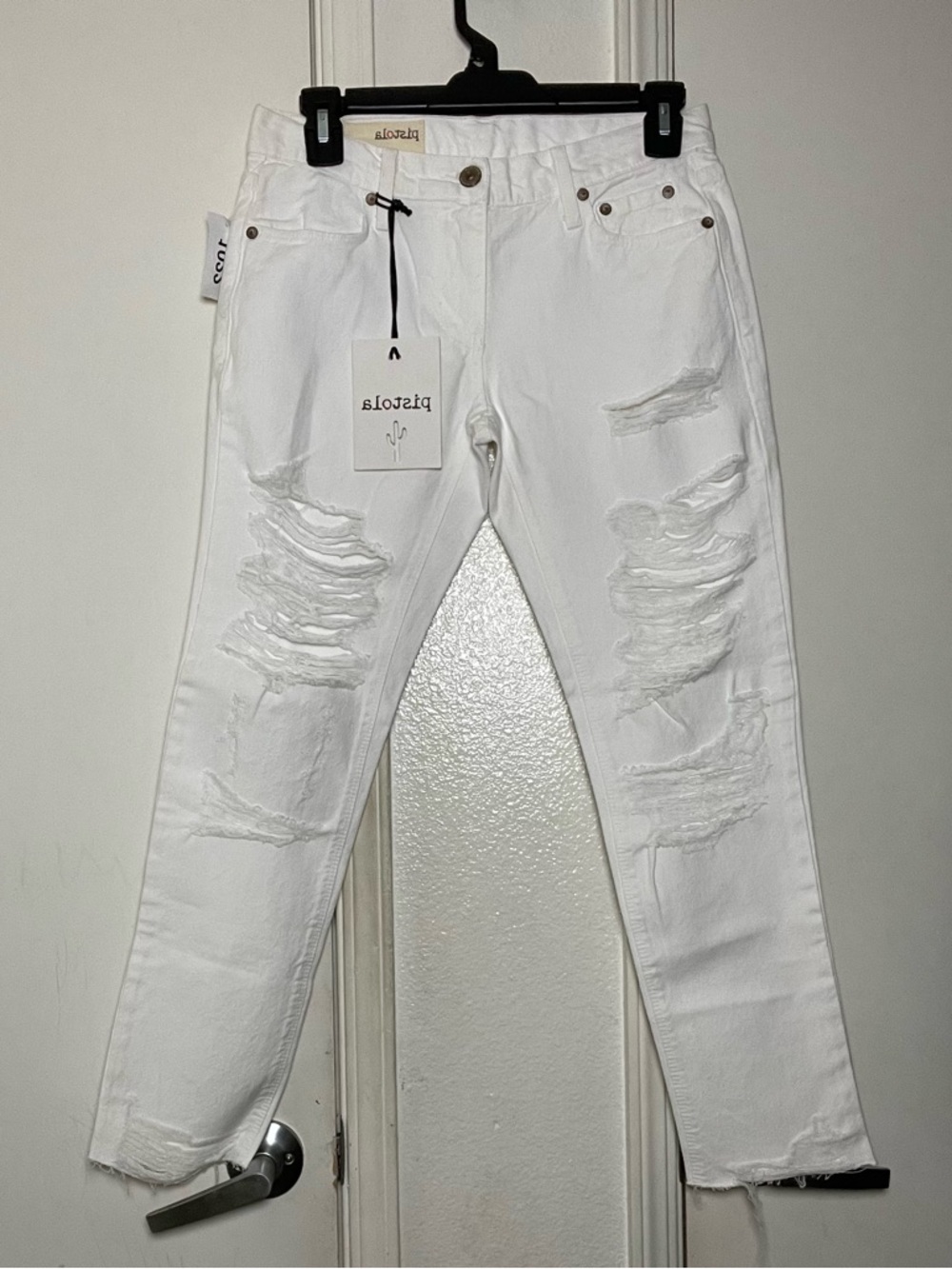 Pistola Jennifer Skinny Distressed Jeans in White Oak Hi-Waist Stretch - Picture 2 of 4